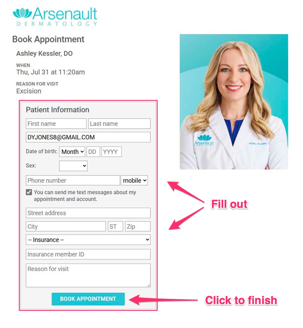 Step 4. Fill out information and book time