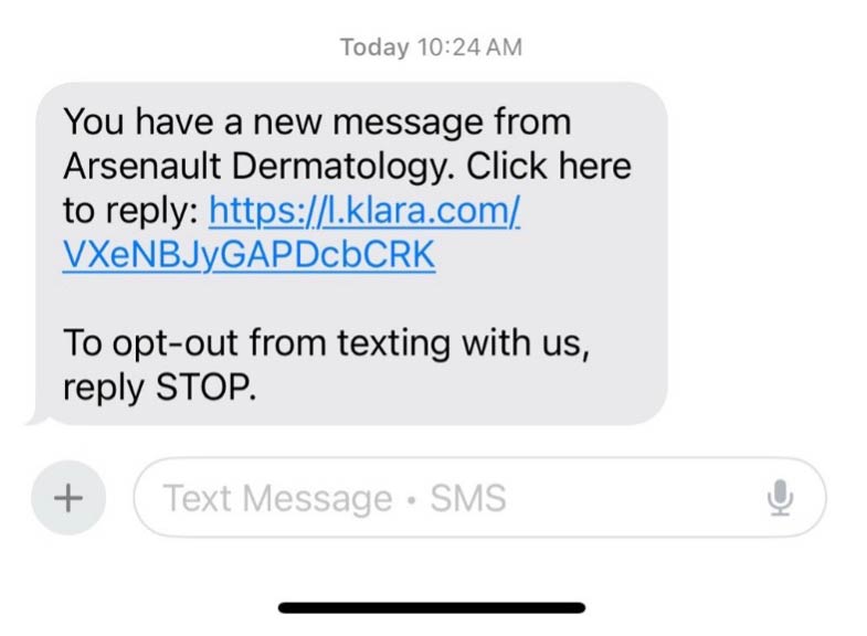 Arsenault dermatology text message