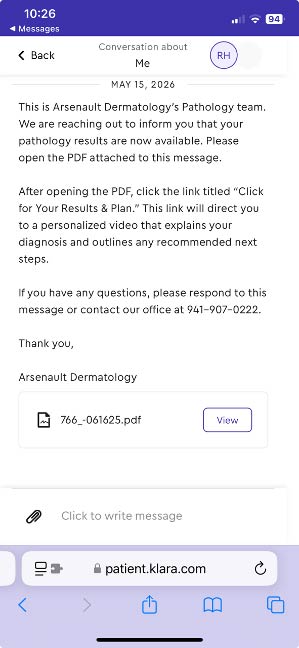 Once your biopsy results are available you will receive a message from the team and the text alert above: